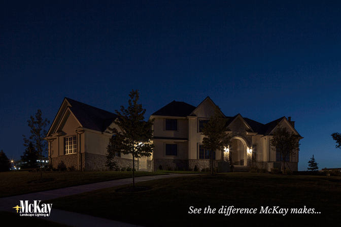 Outdoor Security Lighting Before & After Photo Omaha Nebraska - McKay Landscape Lighting
