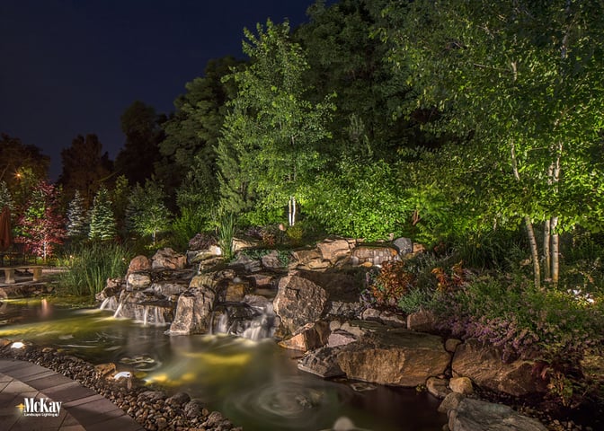 Outdoor Lighting Pond Rock Water Feature Omaha Nebraska McKay Landscape Lighting S 12-1