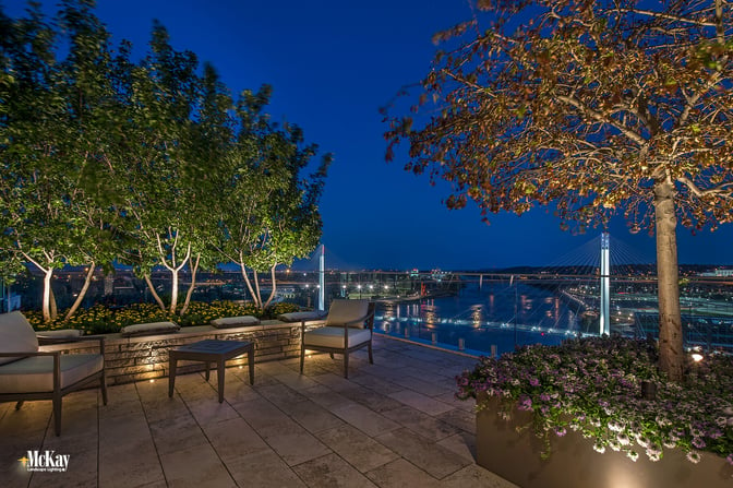 See more photos of the landscape lighting design for this relaxing rooftop garden patio located in Downtown Omaha. | Outdoor lighting design installed by McKay Landscape Lighting in Omaha, Nebraska 