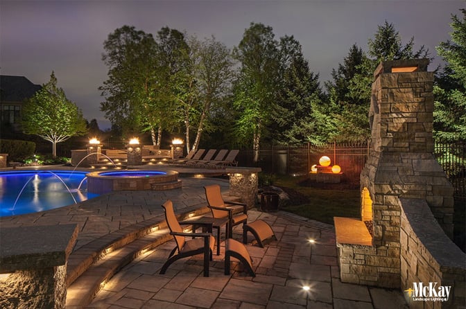 landscape lighting outdoor stone fireplace omaha nebraska 