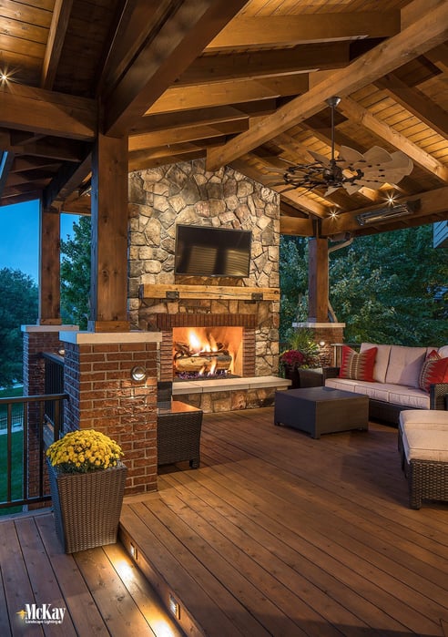 Enclosed Deck & Outdoor Fireplace Lighting Omaha Nebraska | McKay Landscape Lighting S 09