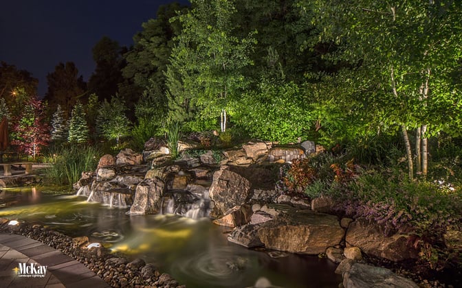 Outdoor Lighting Pond Rock Water Feature Omaha Nebraska McKay Landscape Lighting S 12