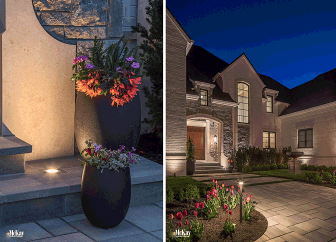 A well-lit entryway provides increased safety and security. You can illuminate this area while enhancing the architectural features of your home.  Learn and see more well lighting ideas... | McKay Landscape Lighting - Omaha Nebraska