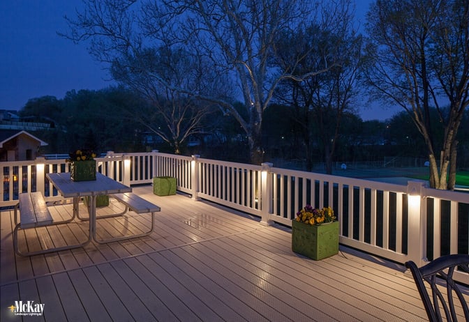 Deck Post Lighting: Adding light to the posts of your deck can easily extend your time outside while adding safety... Click to see more deck lighting ideas... | McKay Landscape Lighting Omaha Nebraska - Deck & Patio Lighting Ideas 