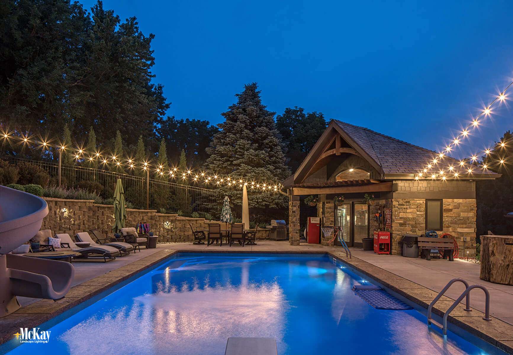 Outdoor Bistro String Lighting - McKay Landscape Lighting Omaha, NE