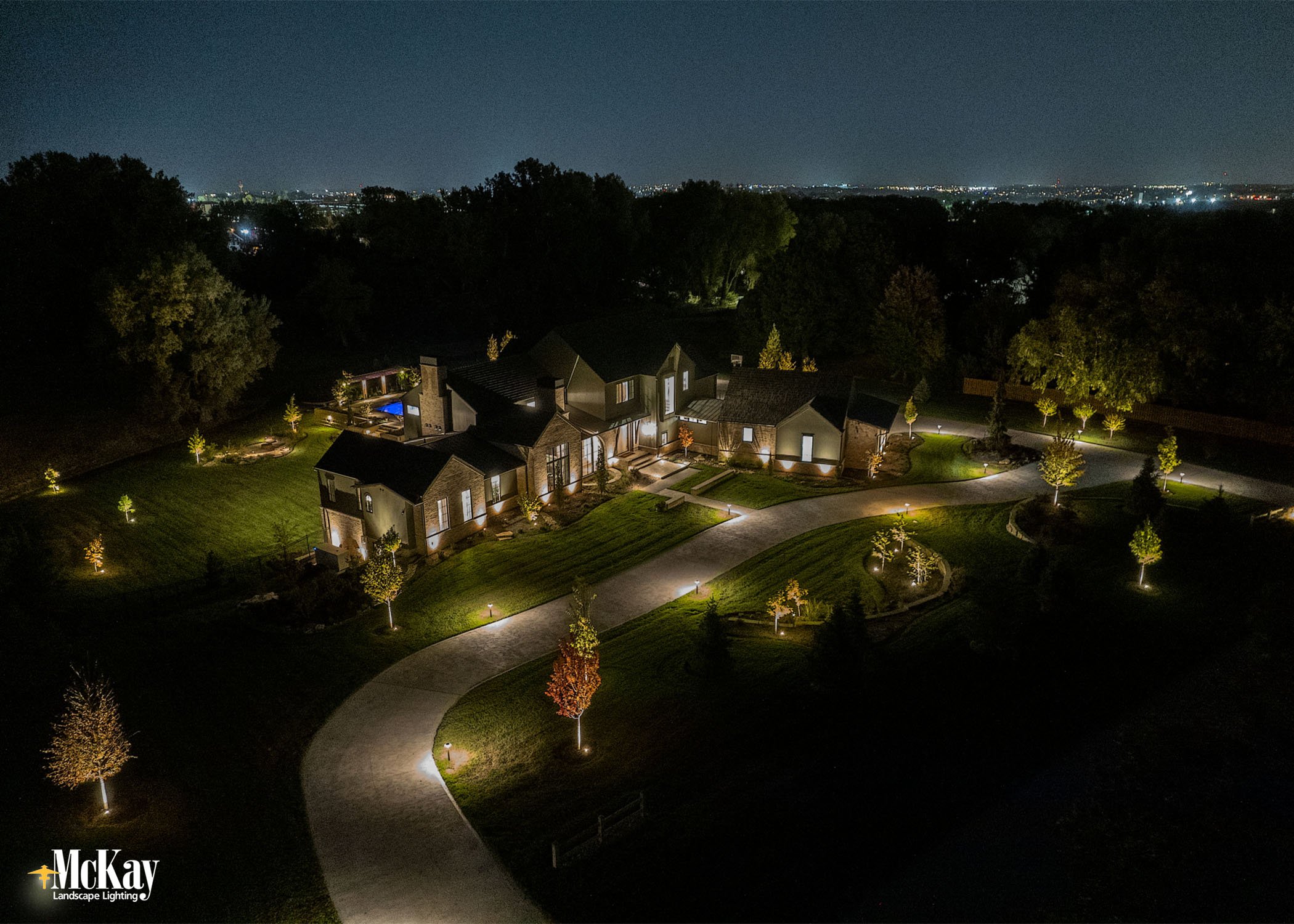 landscape and driveway lighting at an acreage